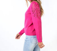 Esqualo - Eyelet Puff - sleeve Sweater - acrylic - clothing - crew