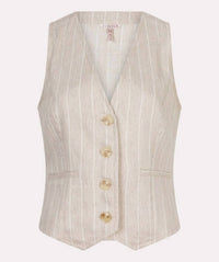 Esqualo - Gilet Linen Stripe Vest - beige - clothing - jackets