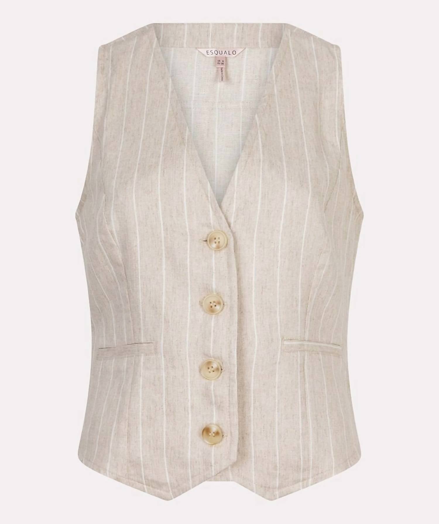 Esqualo - Gilet Linen Stripe Vest - beige - clothing - jackets