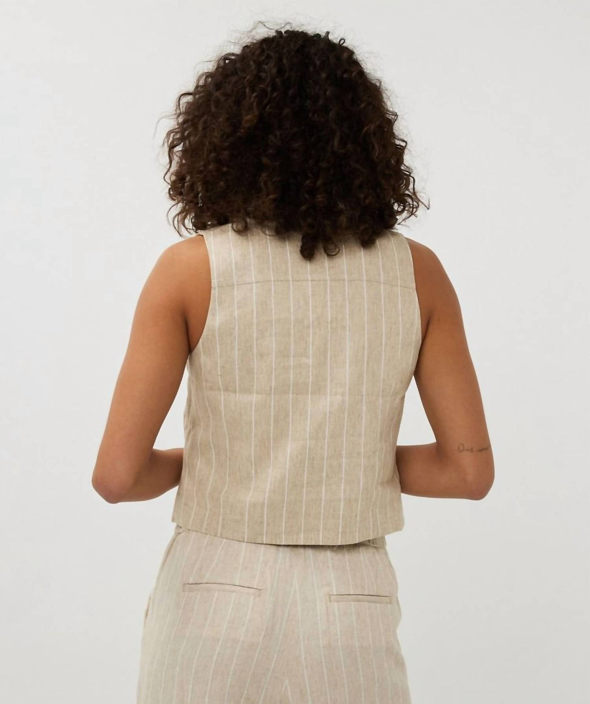 Esqualo - Gilet Linen Stripe Vest - beige - clothing - jackets