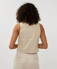 Esqualo - Gilet Linen Stripe Vest - beige - clothing - jackets