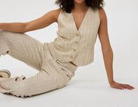 Esqualo - Gilet Linen Stripe Vest - beige - clothing - jackets