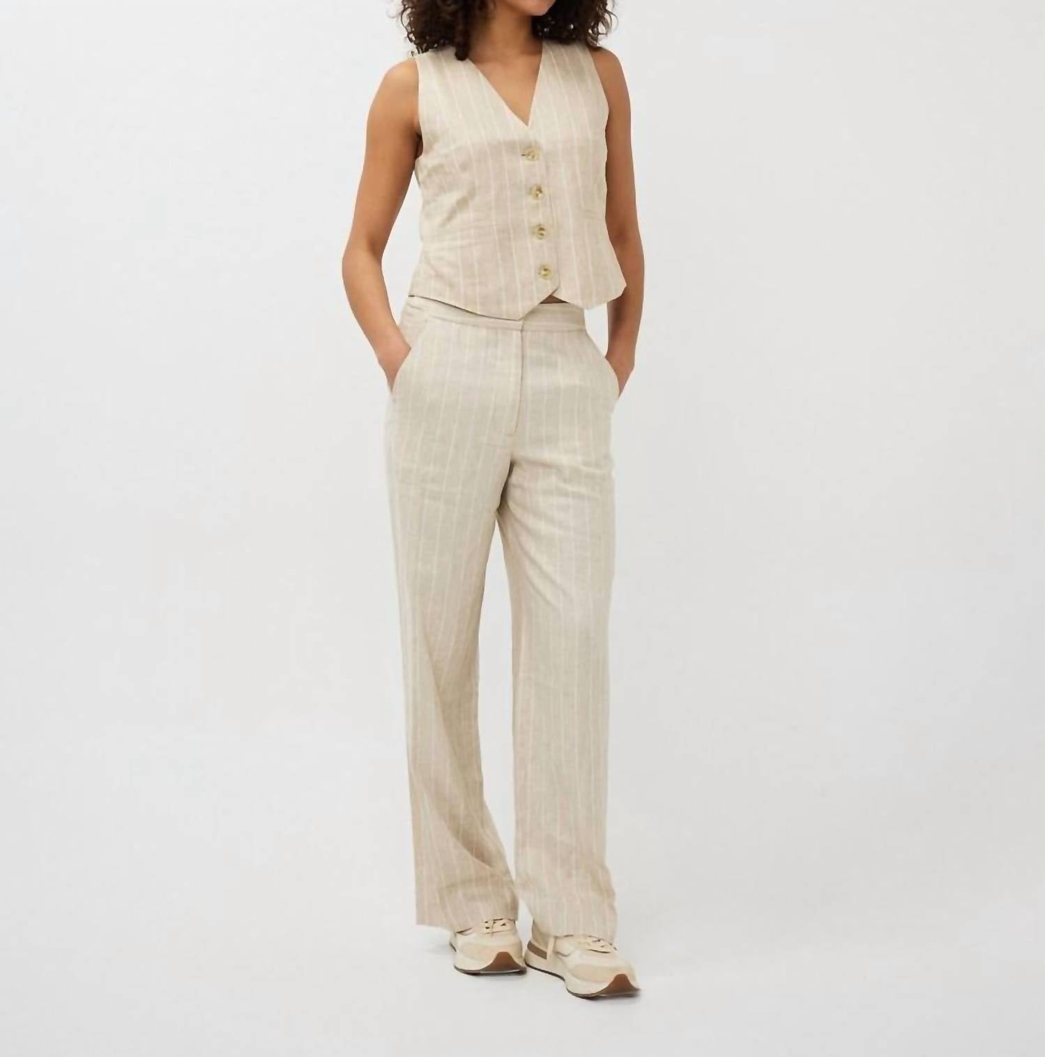 Esqualo - Gilet Linen Stripe Vest - beige - clothing - jackets