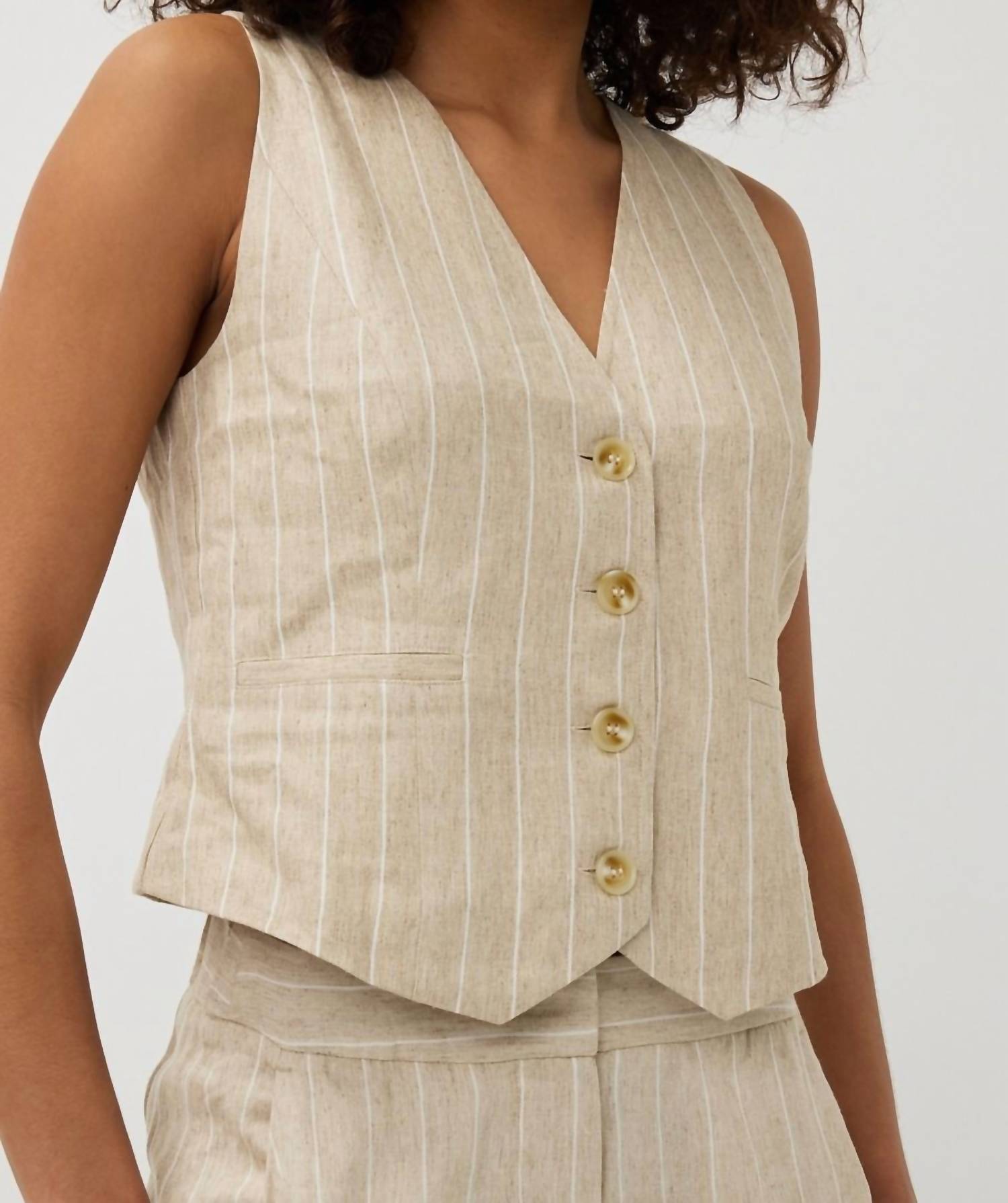 Esqualo - Gilet Linen Stripe Vest - beige - clothing - jackets