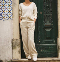 Esqualo - Linen Stripe Trousers Pants - beige - clothing - linen - blend