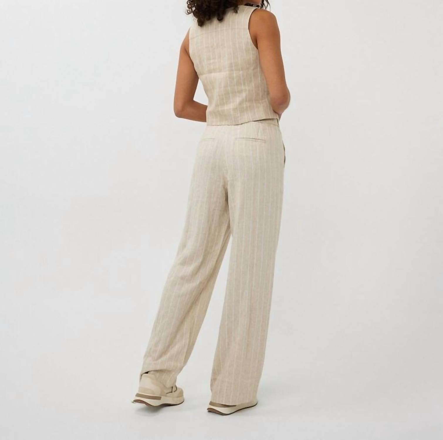 Esqualo - Linen Stripe Trousers Pants - beige - clothing - linen - blend