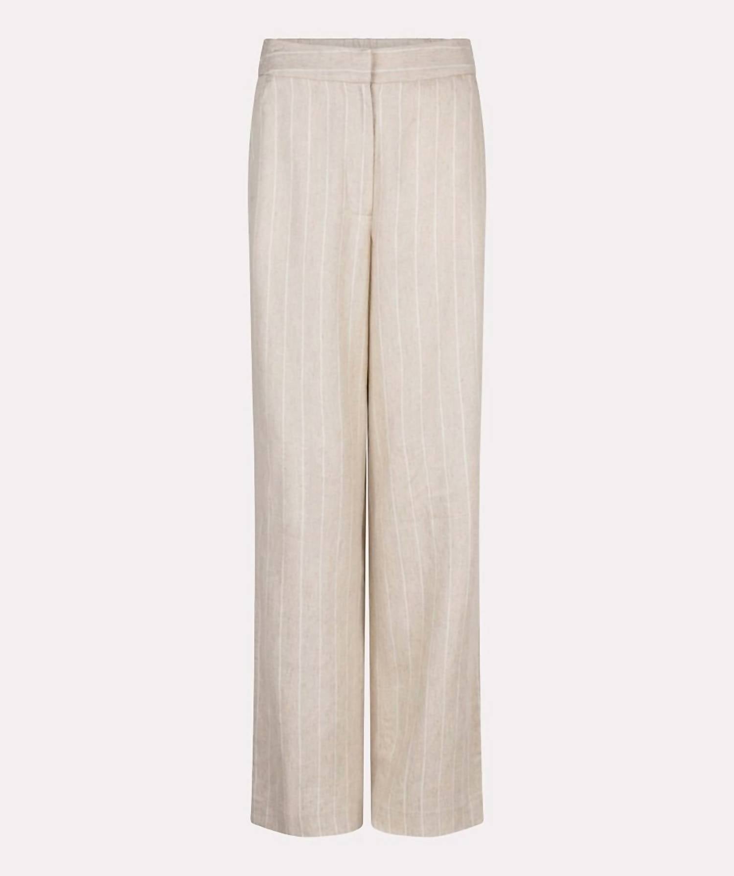 Esqualo - Linen Stripe Trousers Pants - beige - clothing - linen - blend