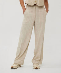 Esqualo - Linen Stripe Trousers Pants - beige - clothing - linen - blend