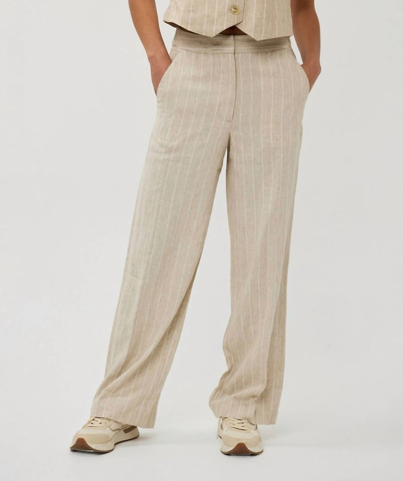 Esqualo - Linen Stripe Trousers Pants - beige - clothing - linen - blend