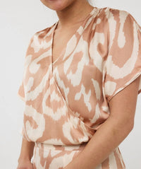 Esqualo - Printed Short Sleeve Blouse - beige - blouses - clothing