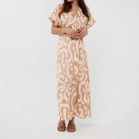 Esqualo - Printed Short Sleeve Blouse - beige - blouses - clothing