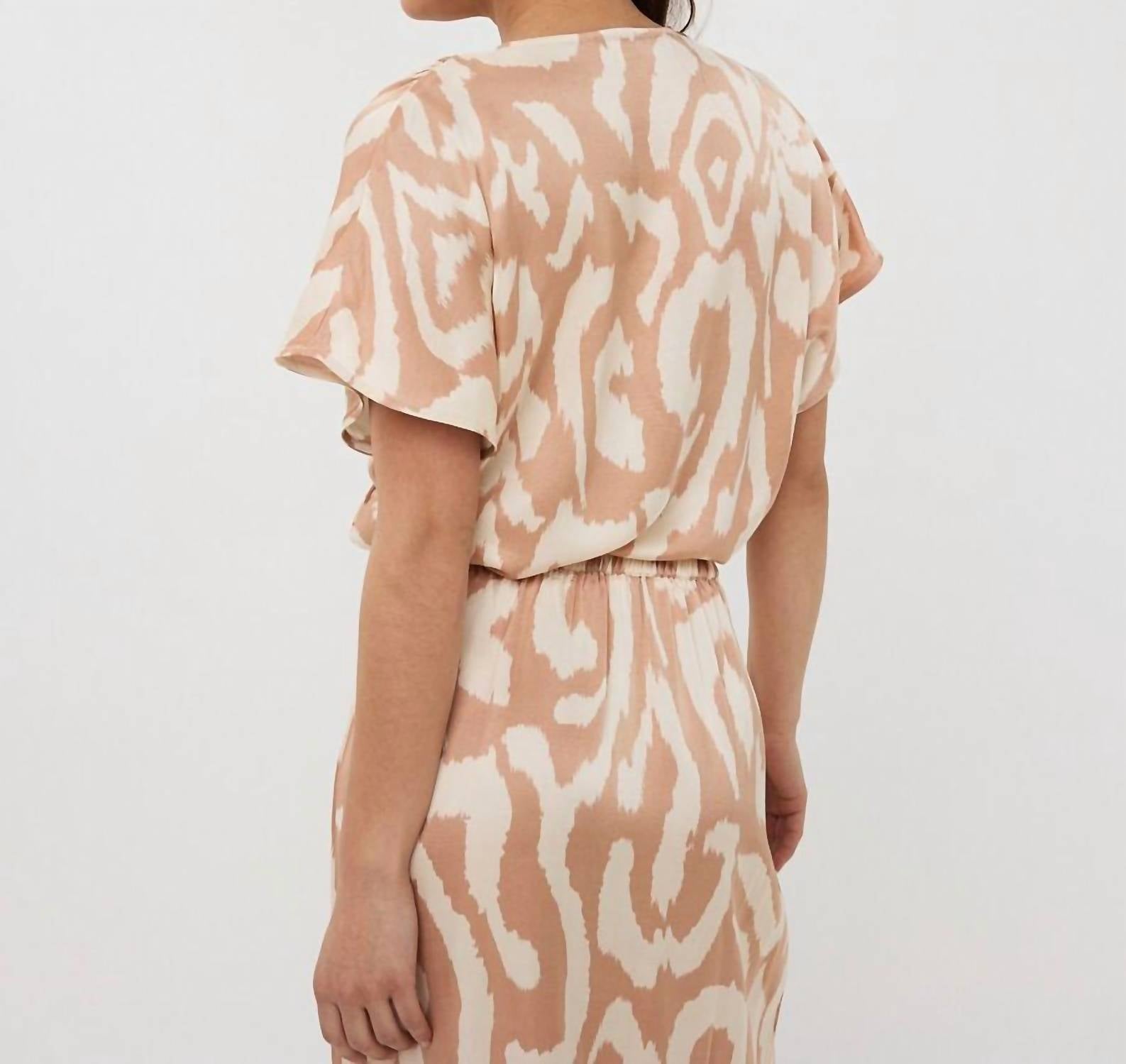 Esqualo - Printed Short Sleeve Blouse - beige - blouses - clothing