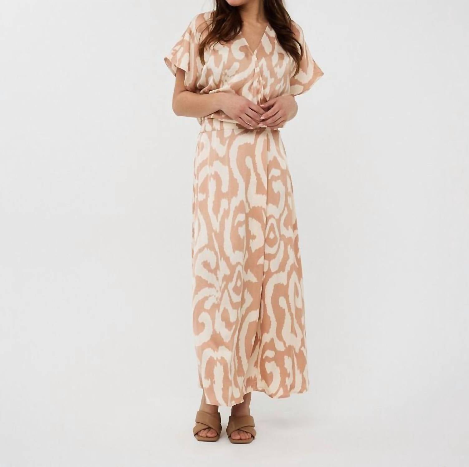Esqualo - Printed Slip Skirt - beige - clothing - long - skirts