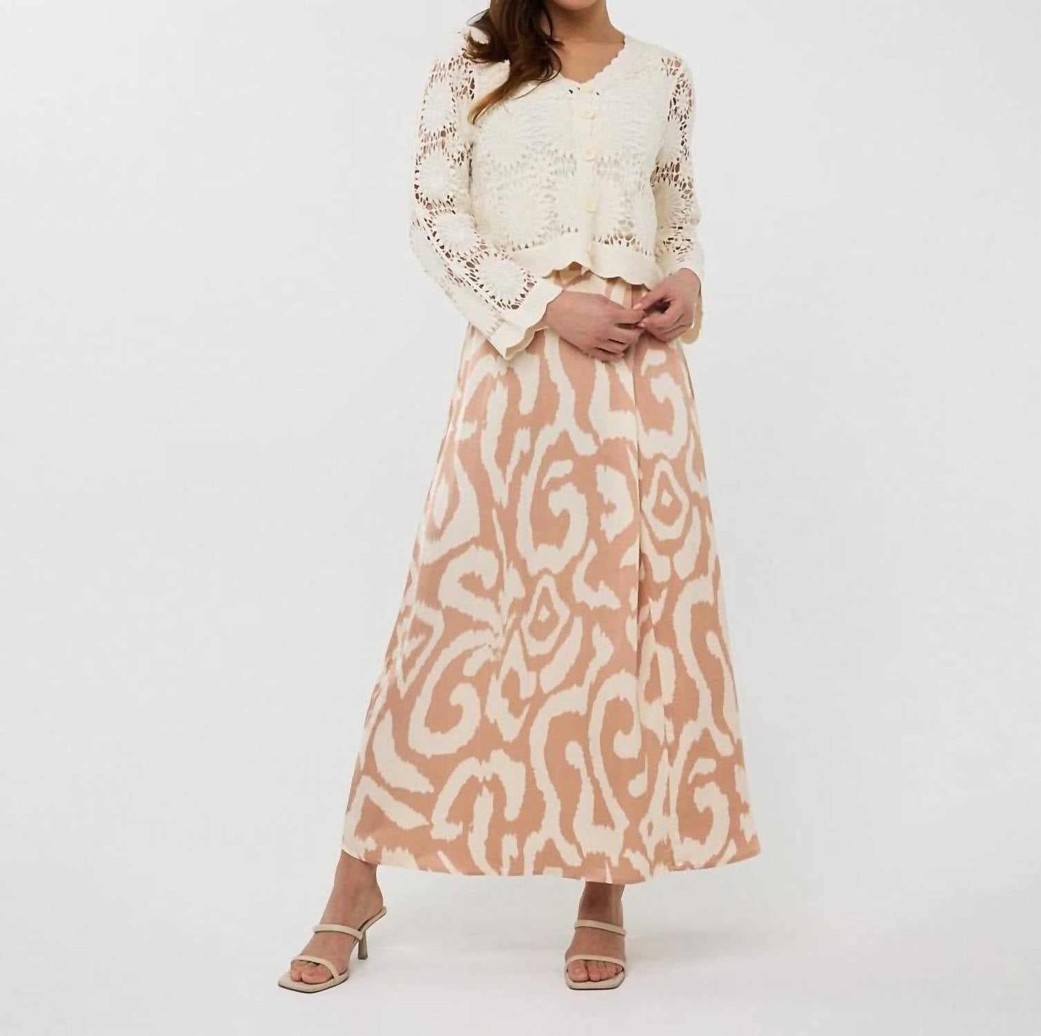 Esqualo - Printed Slip Skirt - beige - clothing - long - skirts