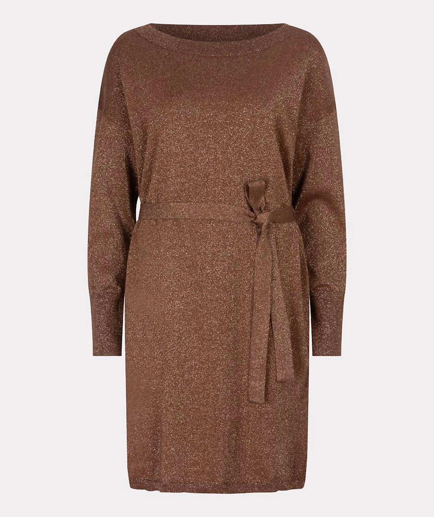 Esqualo - Wide Lurex Shimmer Belted Dress - brown - clothing - cotton - blend