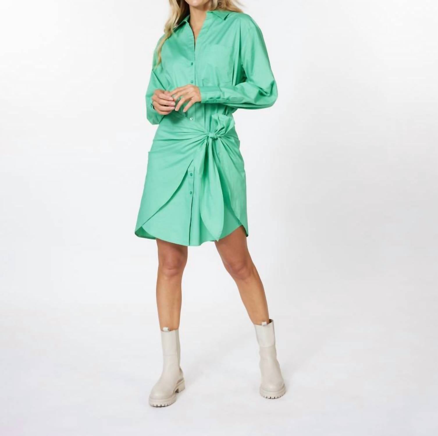 Esqualo - Women's Wrap Over Solid Poplin Dress - clothing - dresses - green