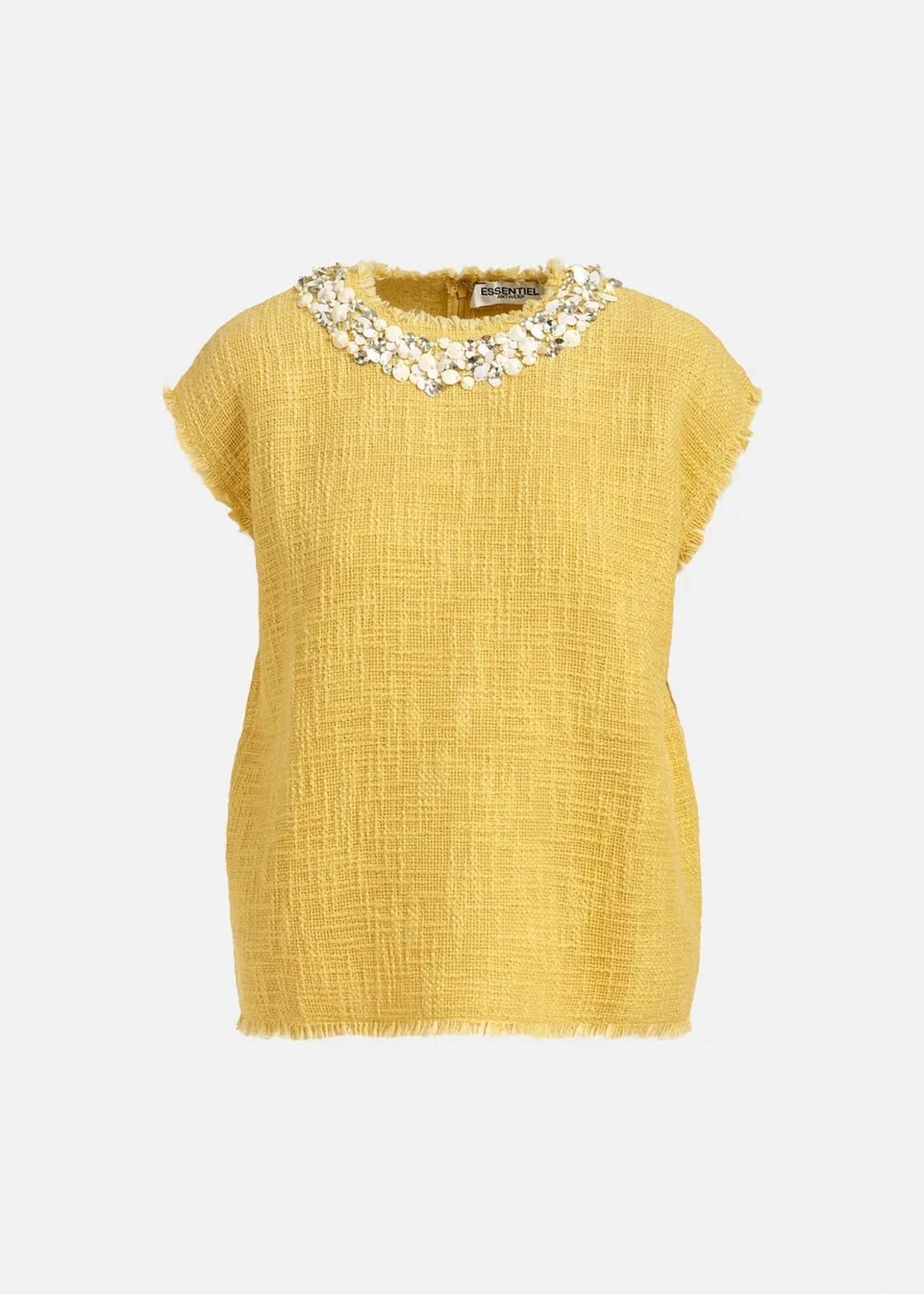 Essentials - Sleeveless Top With Sequin And Beads - blouses - clothing - cotton
