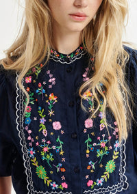 Essentiel Antwerp - Horange Embelished Shirt Mandarin Collar - blue - button - down - shirts - clothing
