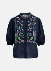 Essentiel Antwerp - Horange Embelished Shirt Mandarin Collar - blue - button - down - shirts - clothing