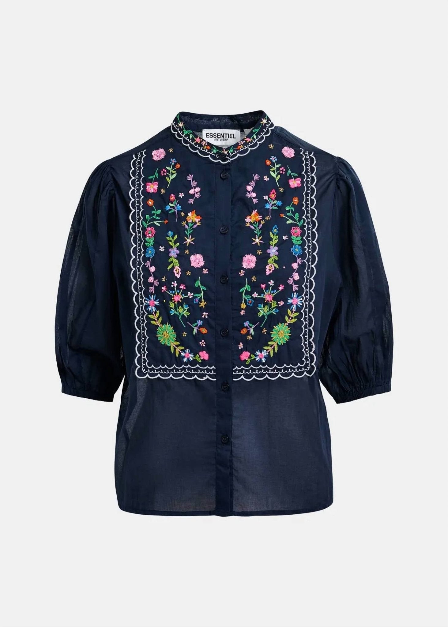 Essentiel Antwerp - Horange Embelished Shirt Mandarin Collar - blue - button - down - shirts - clothing