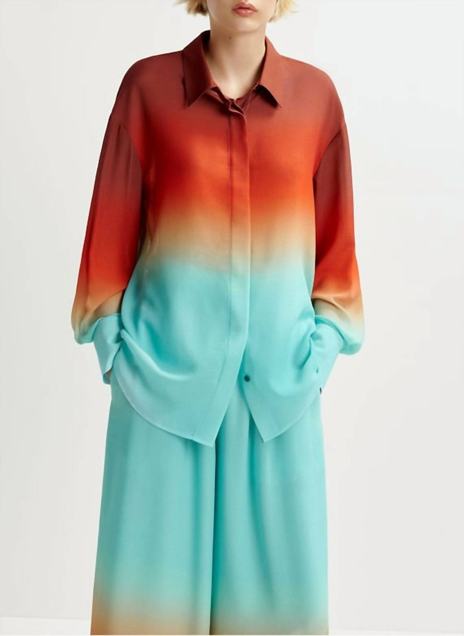 Essentiel Antwerp - Tie Dye Straight Shirt Blouse - blouses - clothing - orange