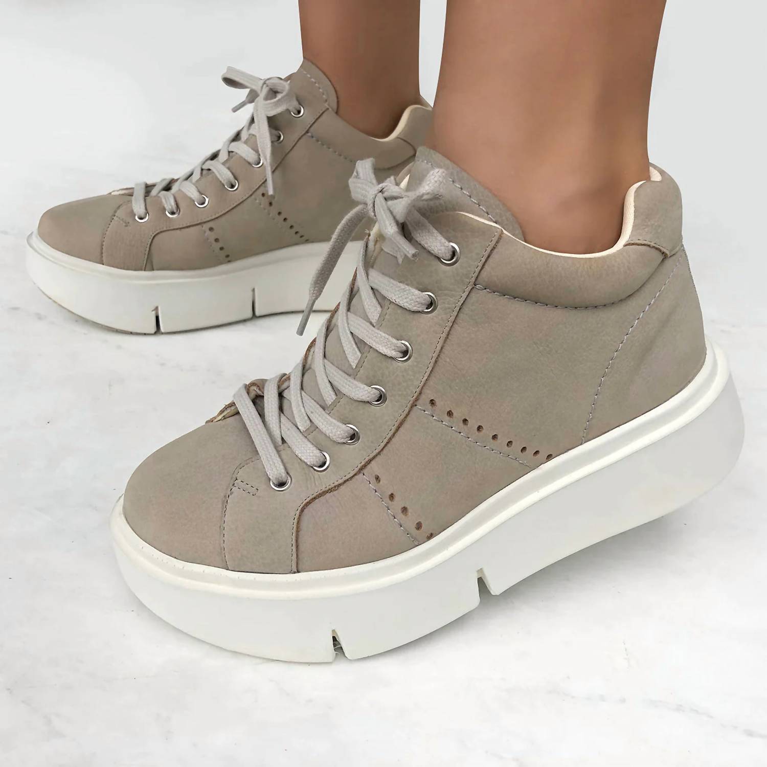 Essex Classics - Women's Greige Platform High Top Sneakers - beige - shoes - sneakers