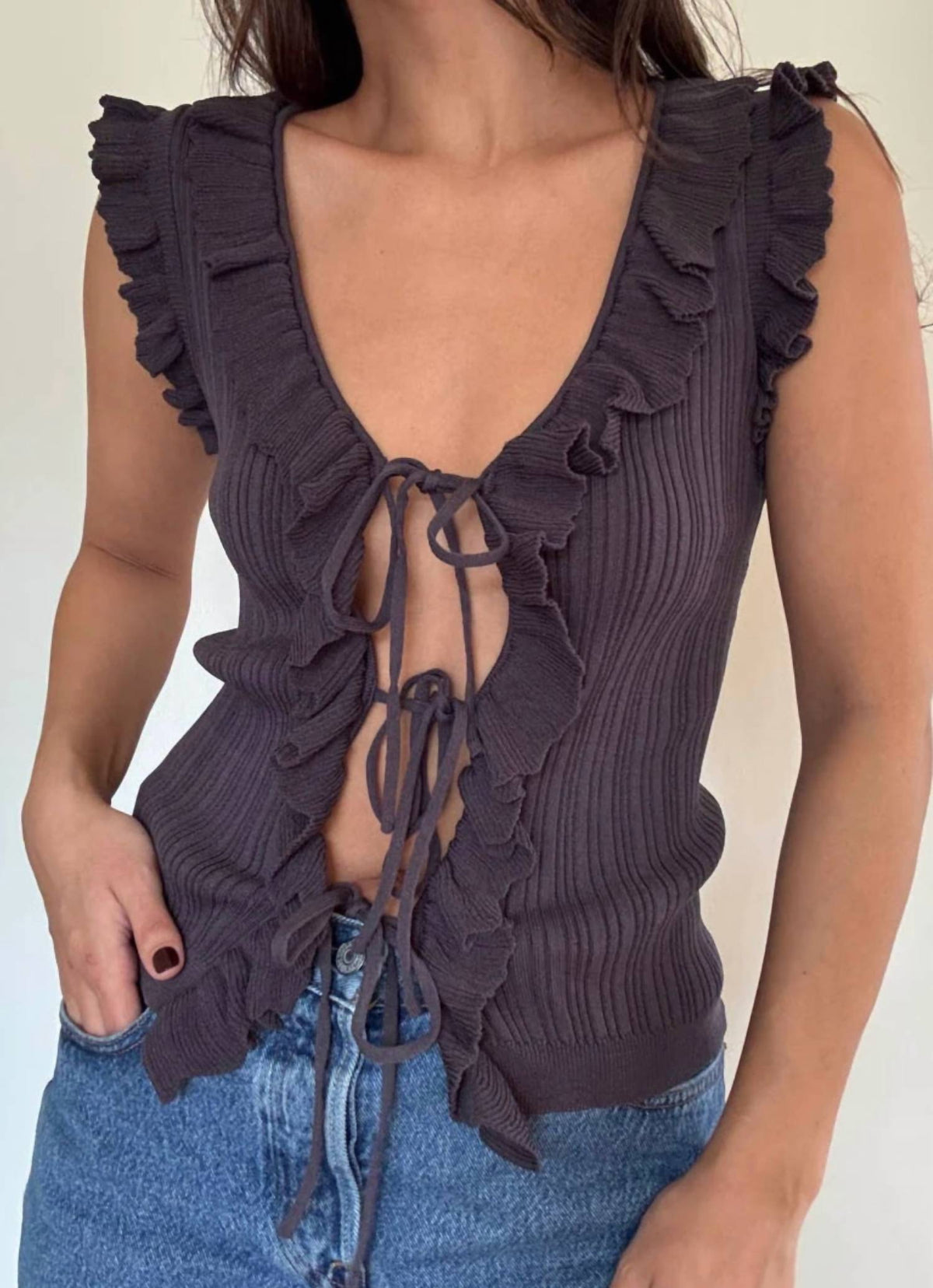 Et Clet - Tie Front Ruffle Top