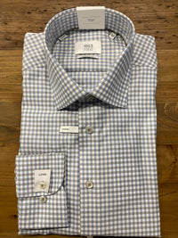 Eterna - Men's Checked Twill Shirt - beige - casual - button - down - shirts - clothing