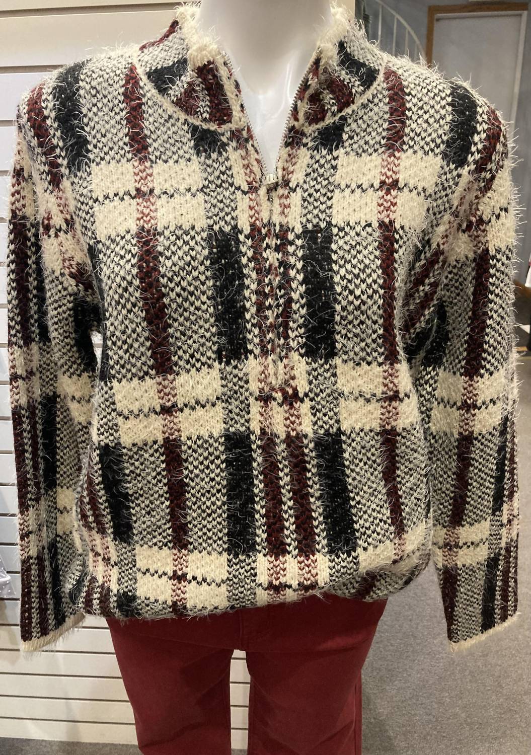 Ethyl - Women's Eyelash plaid sweater