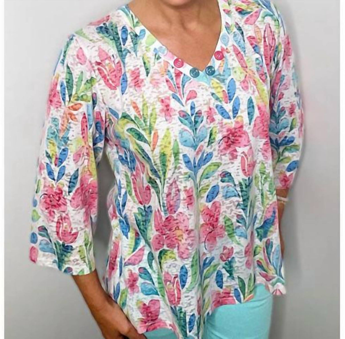 Ethyl - V-neck Button-down Top