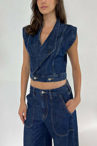 Etica - Delia Denim Shell Crop Wrap Vest Top