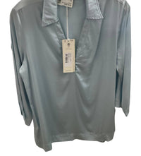 European Culture - Women's Collared V Neck Long Sleeve Blouse - blouses - blue - clothing