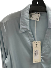 European Culture - Women's Collared V Neck Long Sleeve Blouse - blouses - blue - clothing