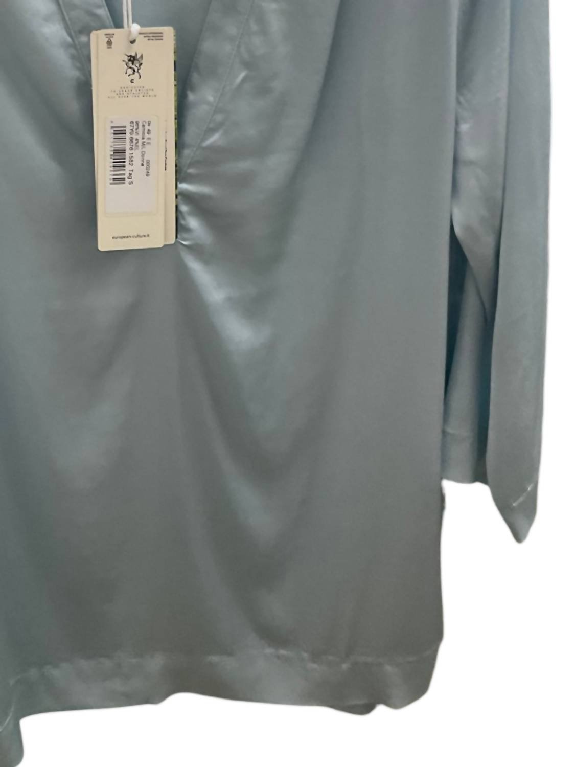 European Culture - Women's Collared V Neck Long Sleeve Blouse - blouses - blue - clothing