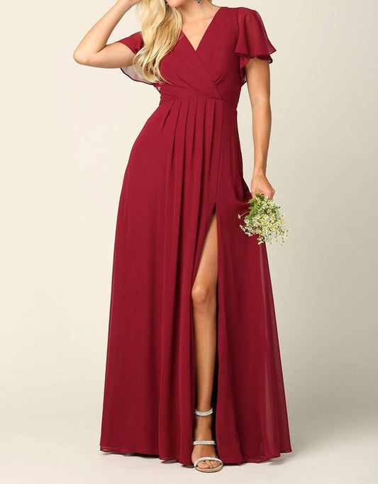 Eva - Abella Chiffon Short Sleeve Dress - clothing - dresses - red