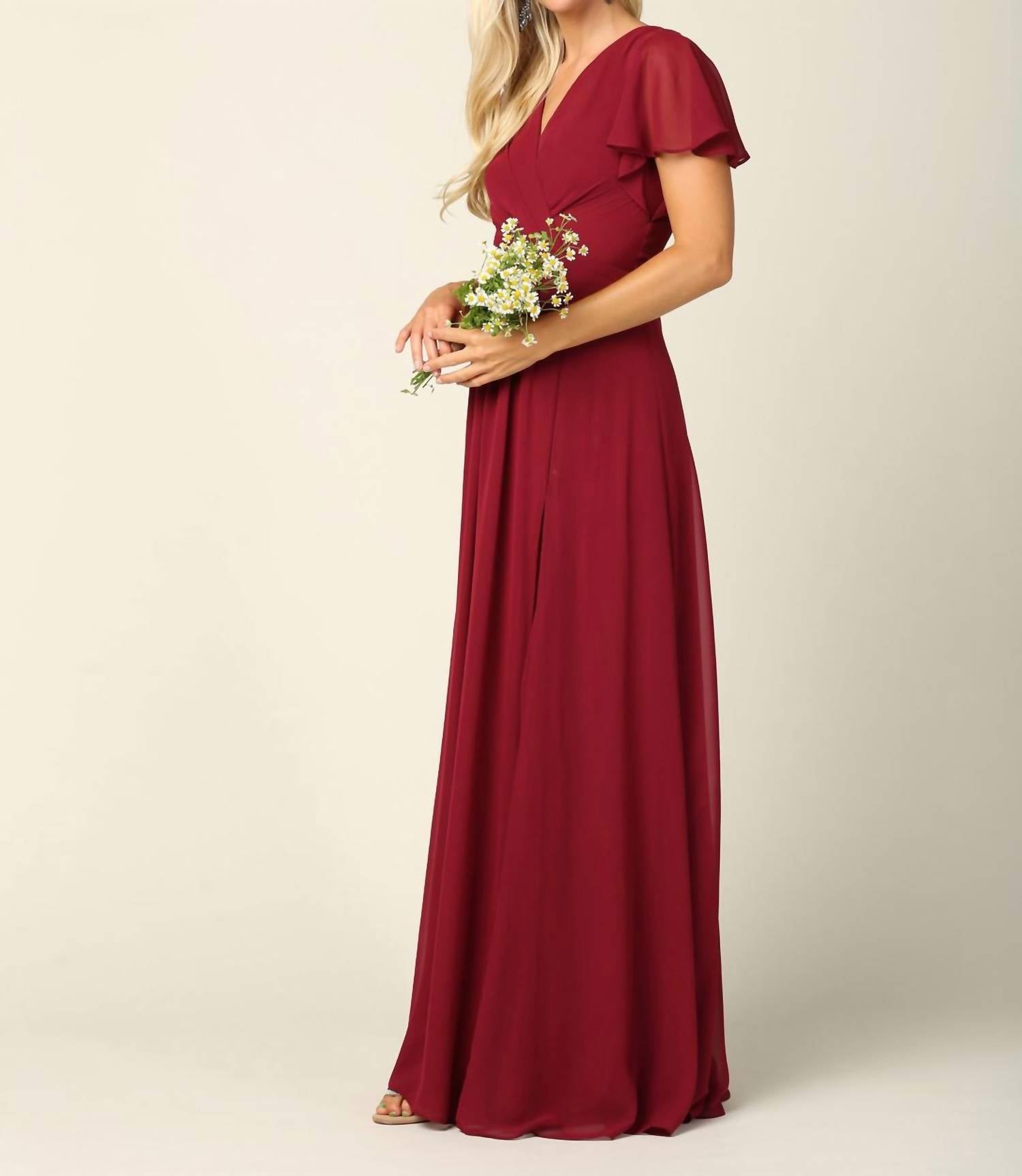 Eva - Abella Chiffon Short Sleeve Dress - clothing - dresses - red