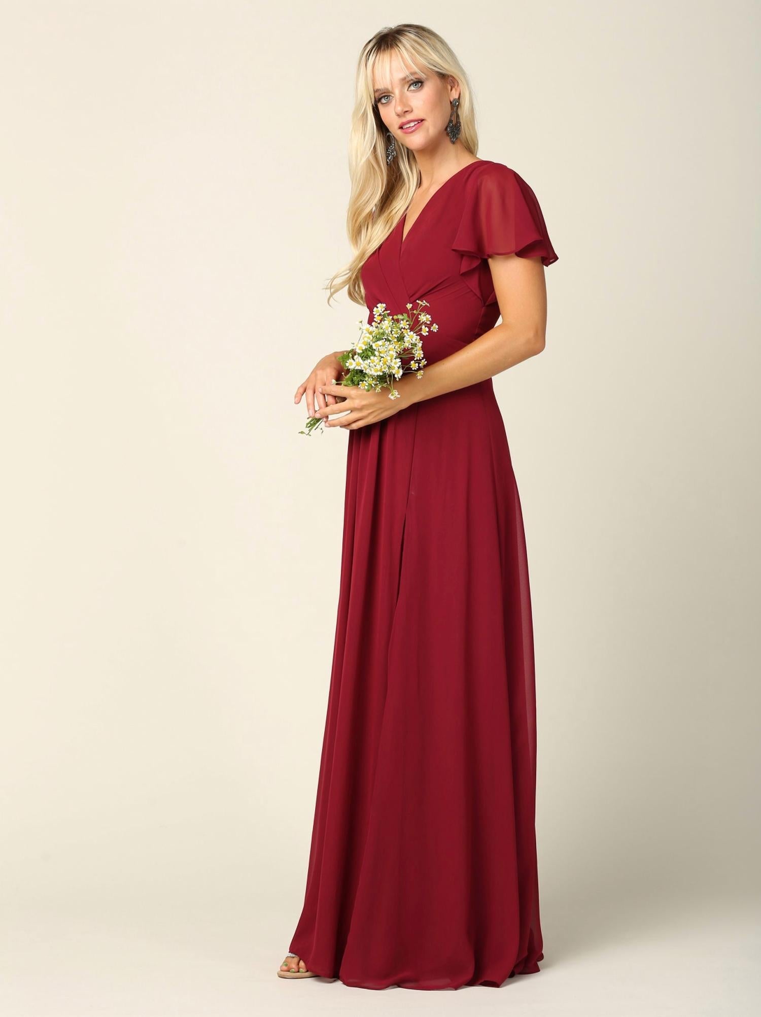 Eva - Abella Chiffon Short Sleeve Dress - clothing - dresses - red