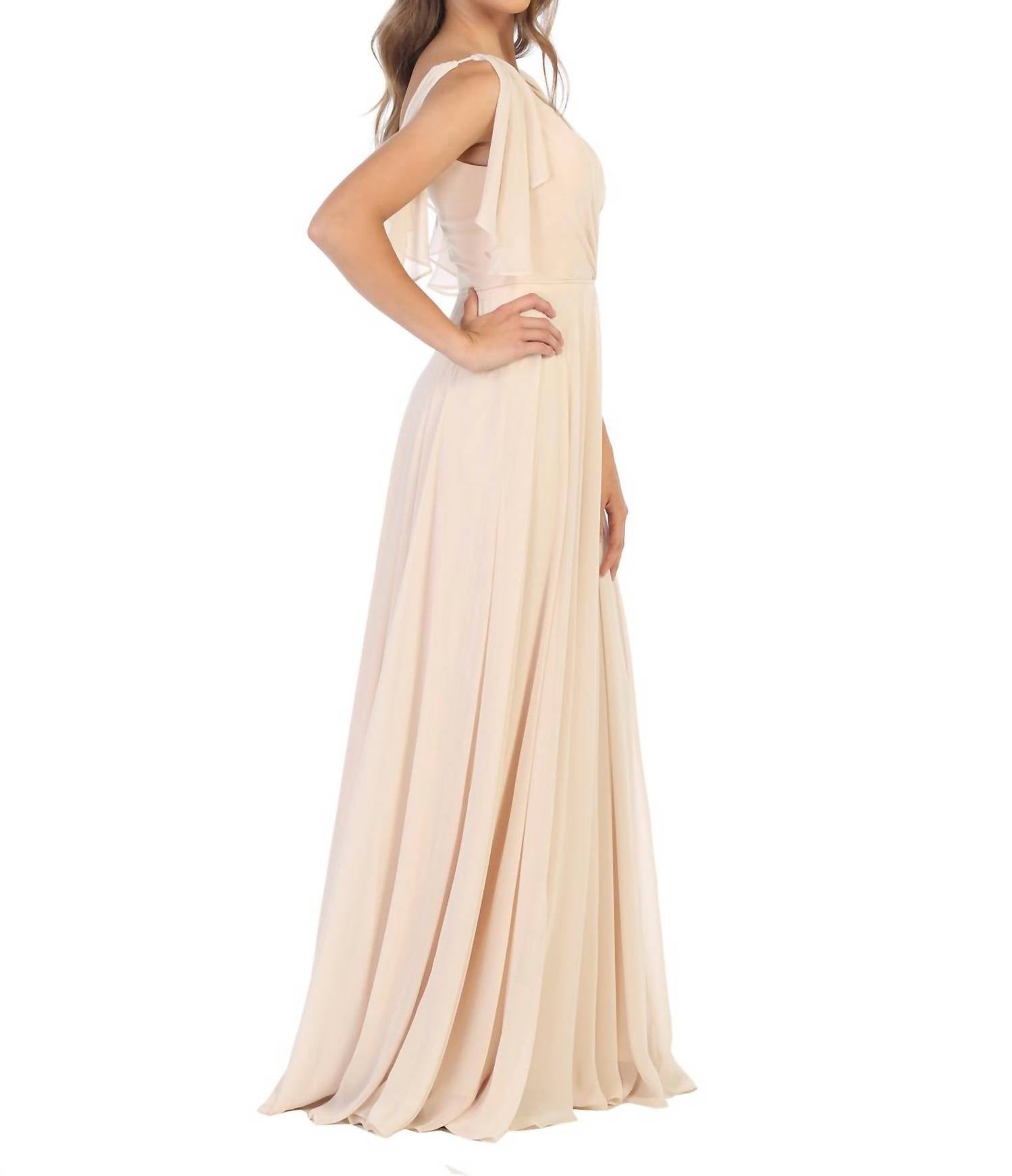 Eva - Ferrara Chiffon Split Sleeve Prom Evening Dress - beige - clothing - dresses