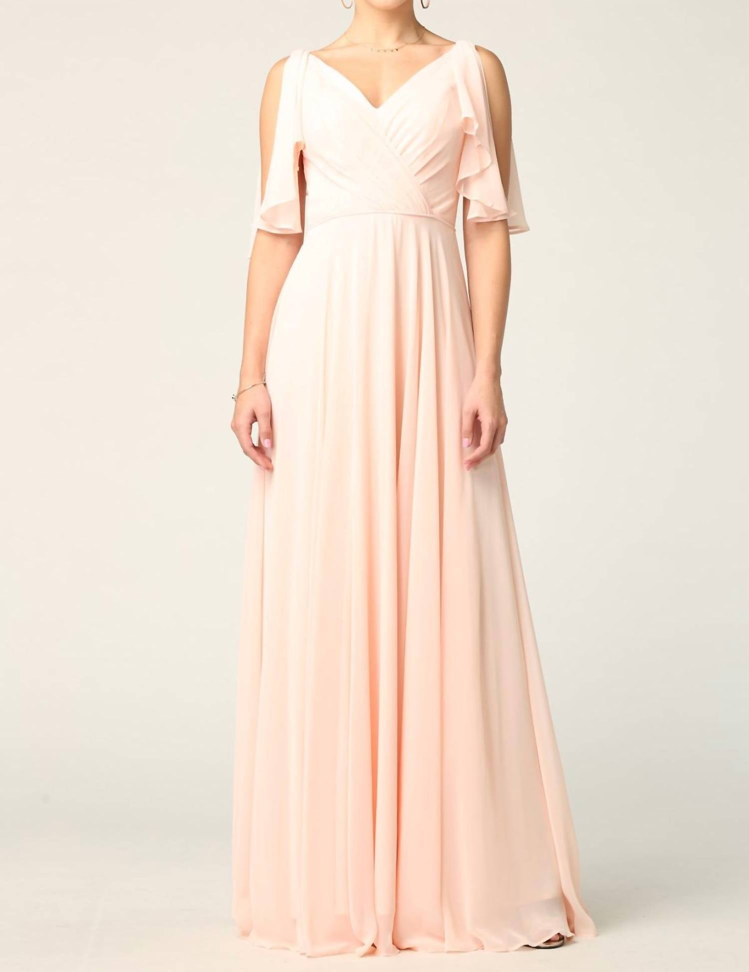 Eva - Ferrara Chiffon Split Sleeve Prom Evening Dress - clothing - dresses - pink