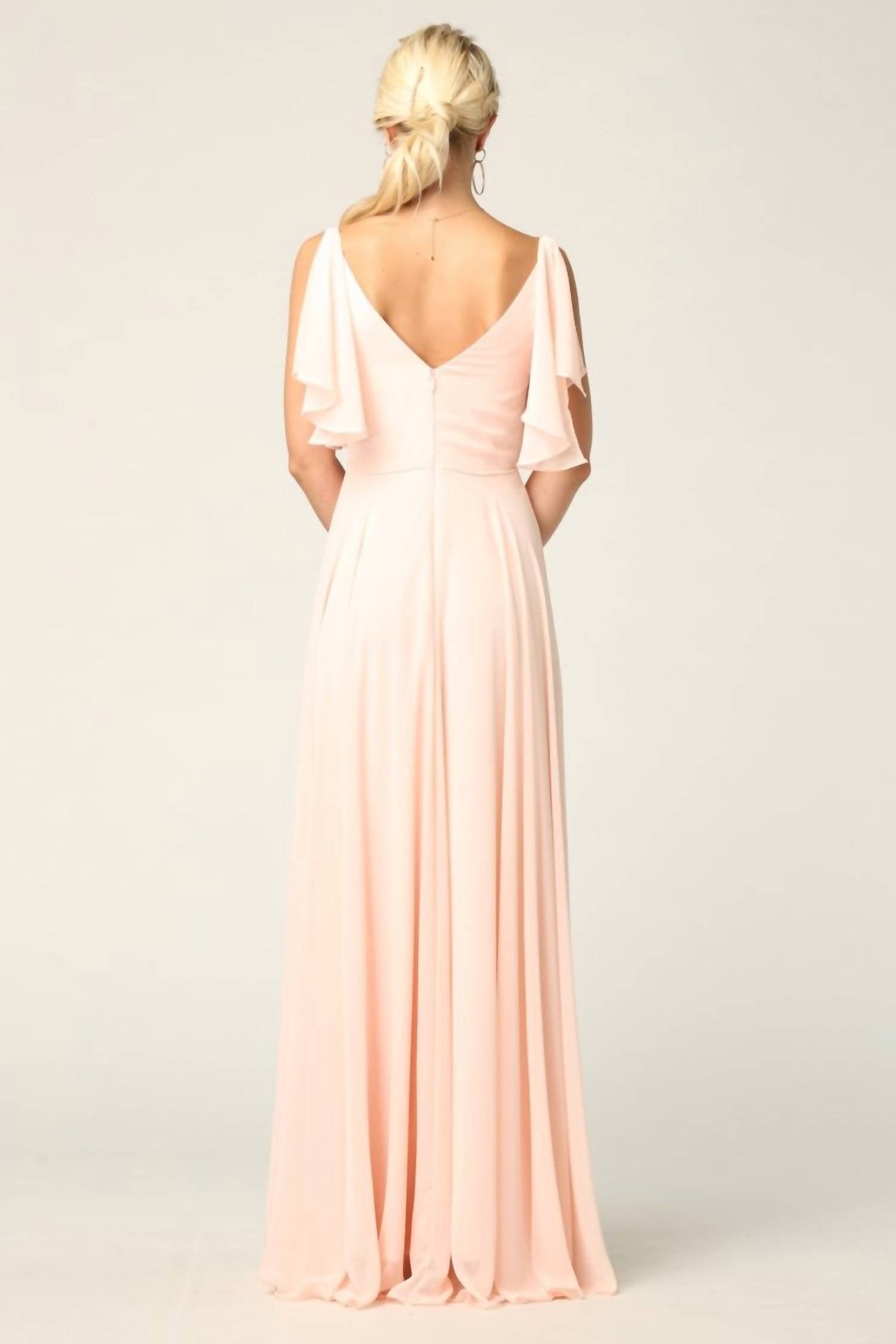 Eva - Ferrara Chiffon Split Sleeve Prom Evening Dress - clothing - dresses - pink