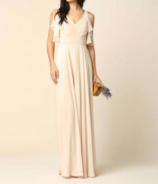 Eva - Ferrara Chiffon Split Sleeve Prom Evening Dress - beige - clothing - dresses
