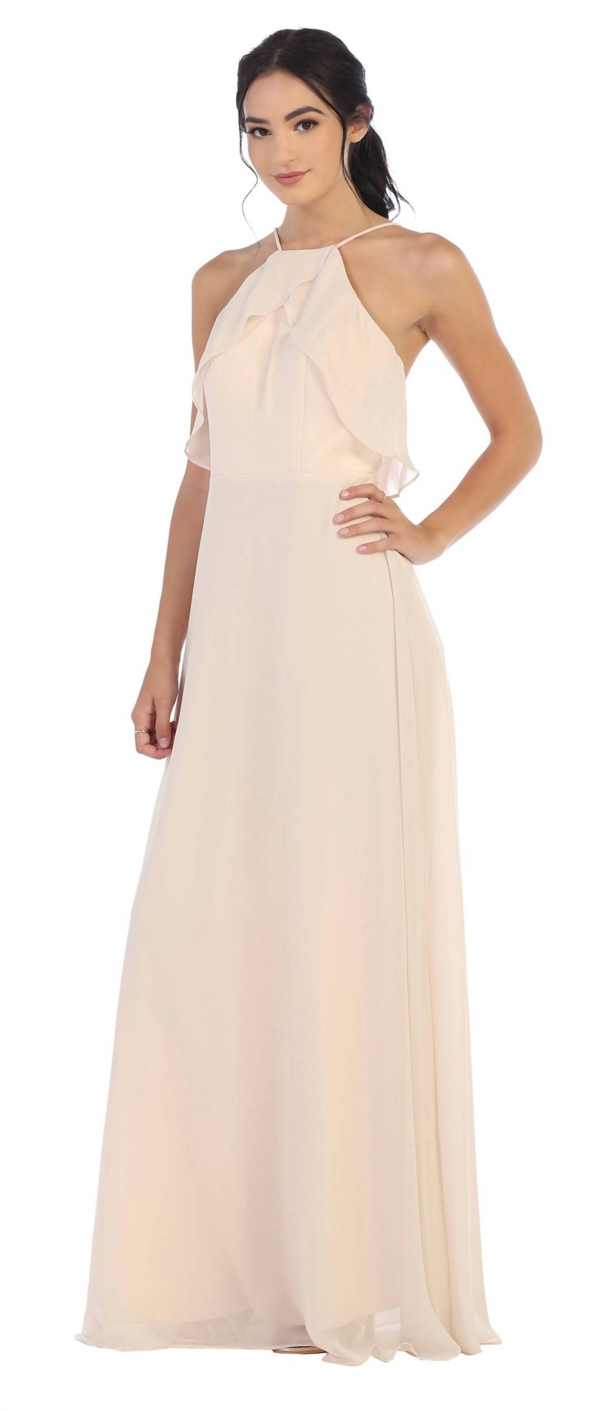 Eva - Gina Chiffon Prom Evening Dress - beige - clothing - dresses