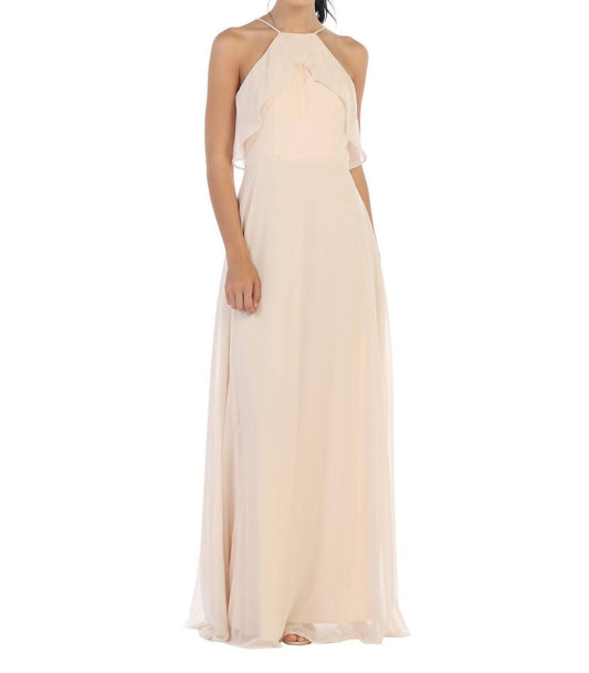 Eva - Gina Chiffon Prom Evening Dress - beige - clothing - dresses