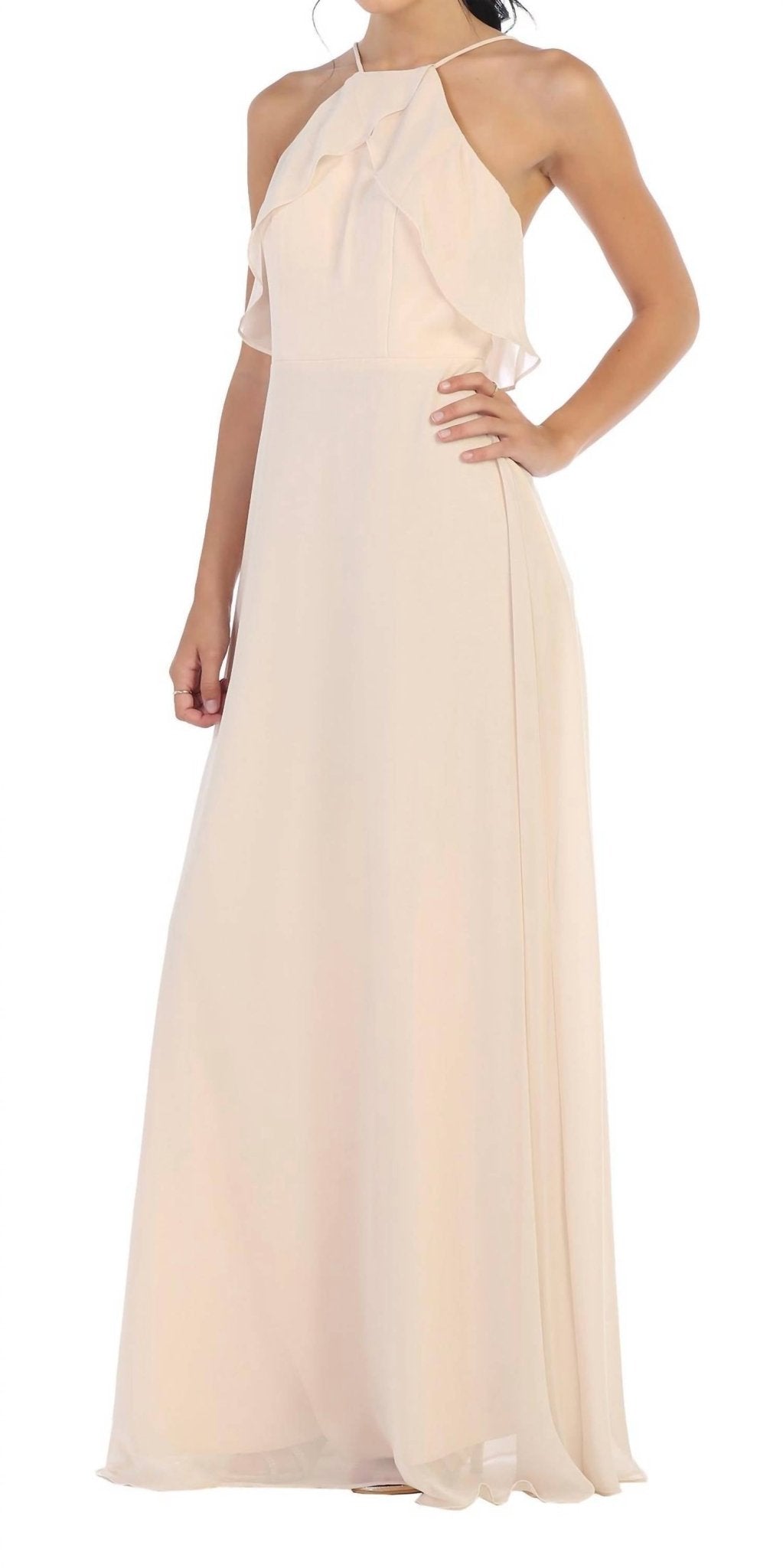 Eva - Gina Chiffon Prom Evening Dress - beige - clothing - dresses