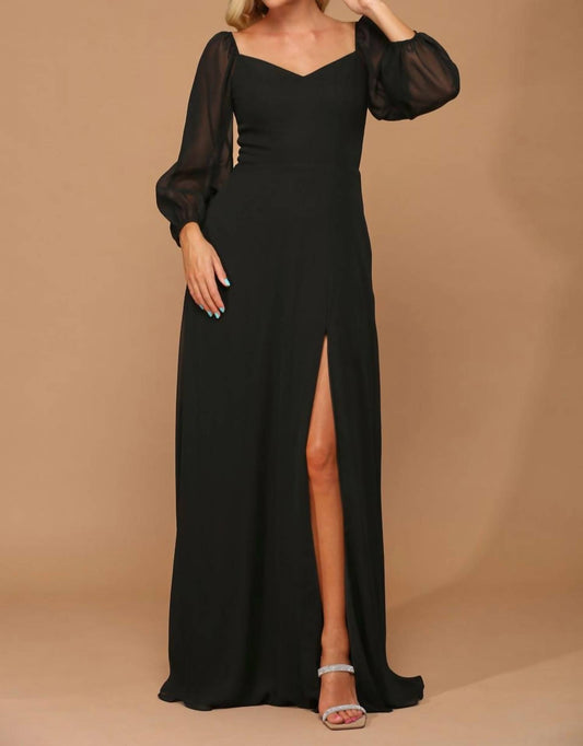 Eva - London Chiffon Long Sleeve Sweetheart Evening Dress - black - clothing - dresses