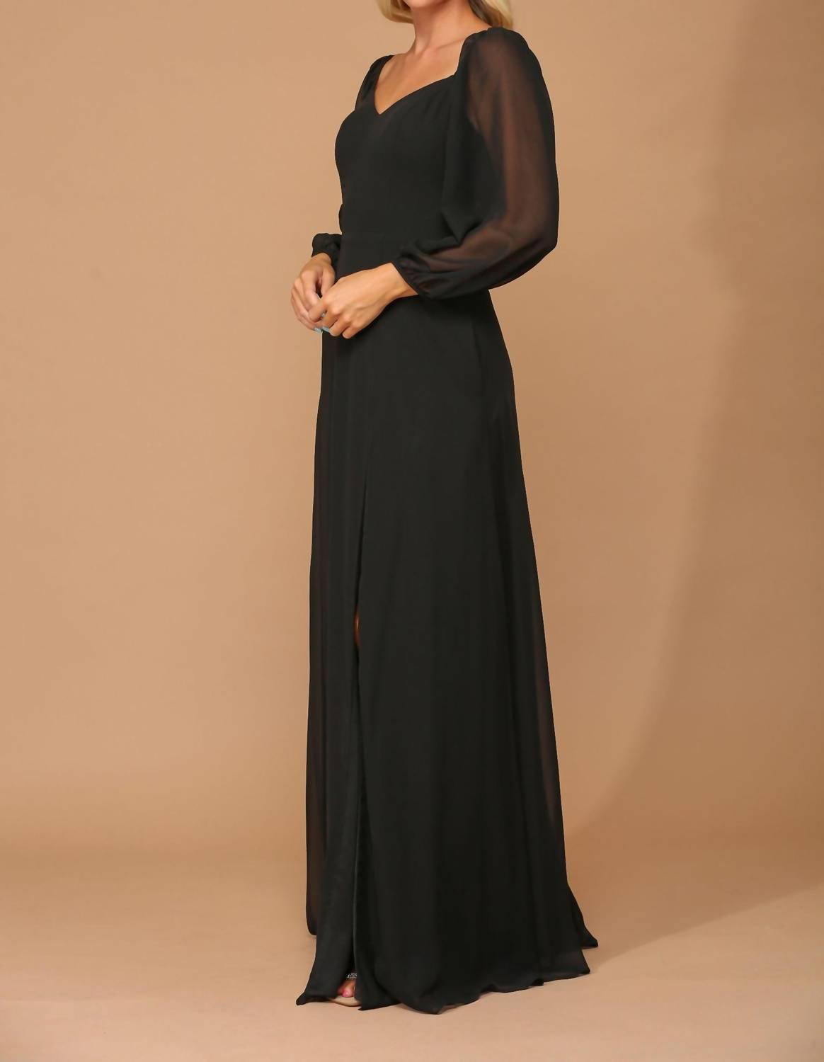 Eva - London Chiffon Long Sleeve Sweetheart Evening Dress - black - clothing - dresses