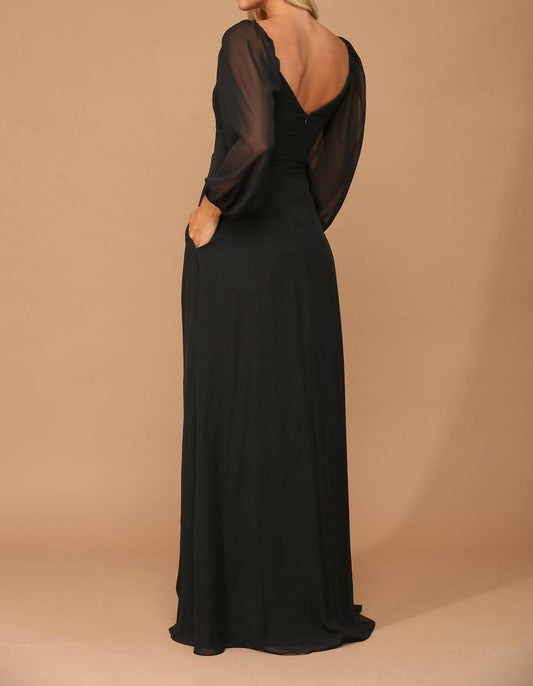 Eva - London Chiffon Long Sleeve Sweetheart Evening Dress - black - clothing - dresses