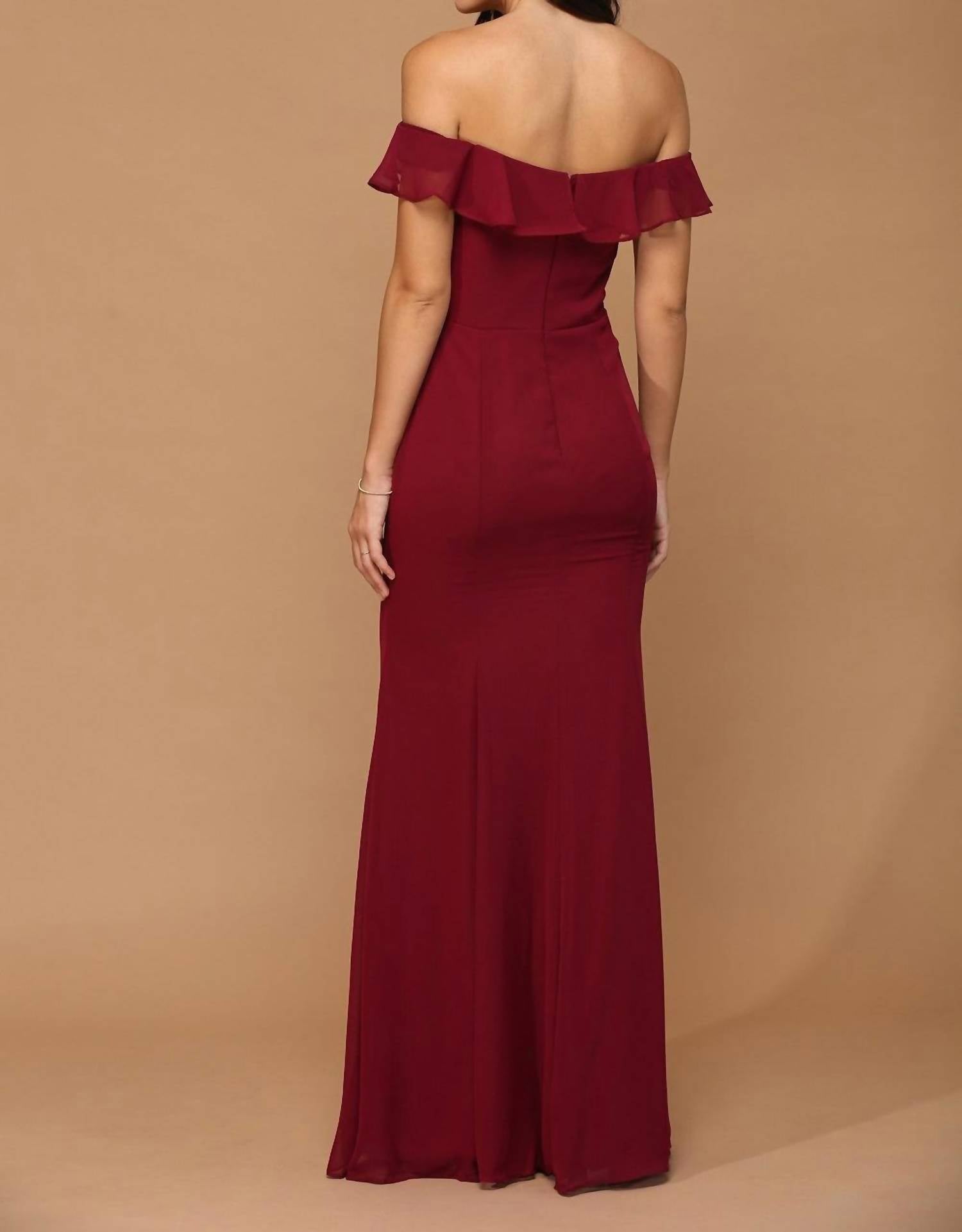 Eva - Madrid Off Shoulder Flutter Detail Chiffon Evening Slit Dress - clothing - dresses - prom