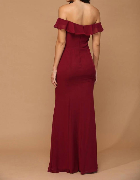 Eva - Madrid Off Shoulder Flutter Detail Chiffon Evening Slit Dress - clothing - dresses - prom