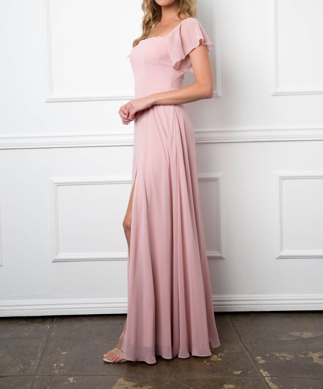 Eva - Moscow Convertible Half Sleeve Chiffon Evening Slit Dress - clothing - dresses - pink